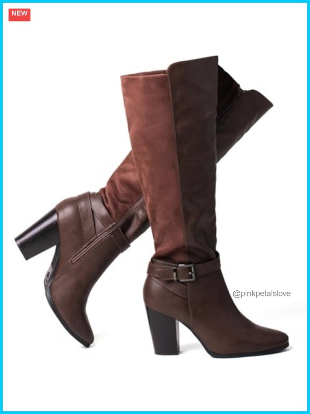 Womens Heeled Knee High Boots Pointed Toe Side Zipper Faux Leather Block Heel